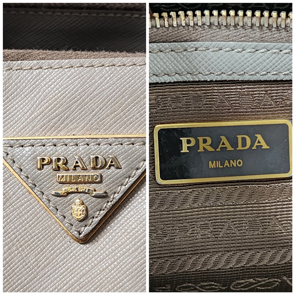 PRADA 2 Tone Saffiano Lux Large Double Zip Tote Bag Beige - Picture 6 of 16